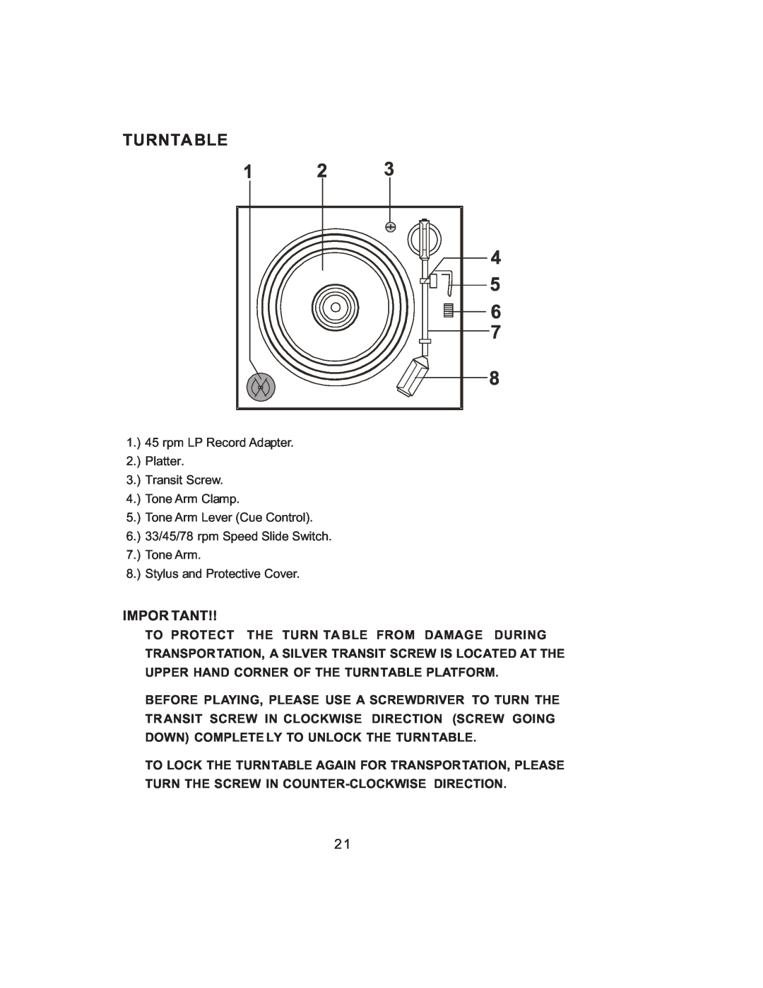Jensen JMC-1000 manual Turnta Ble, Impor Tant 