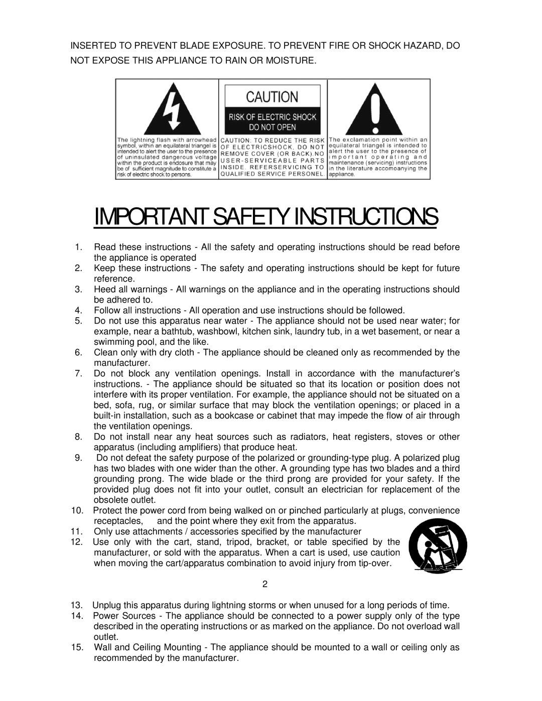 Jensen JMC-1100 owner manual Important Safety Instructions 