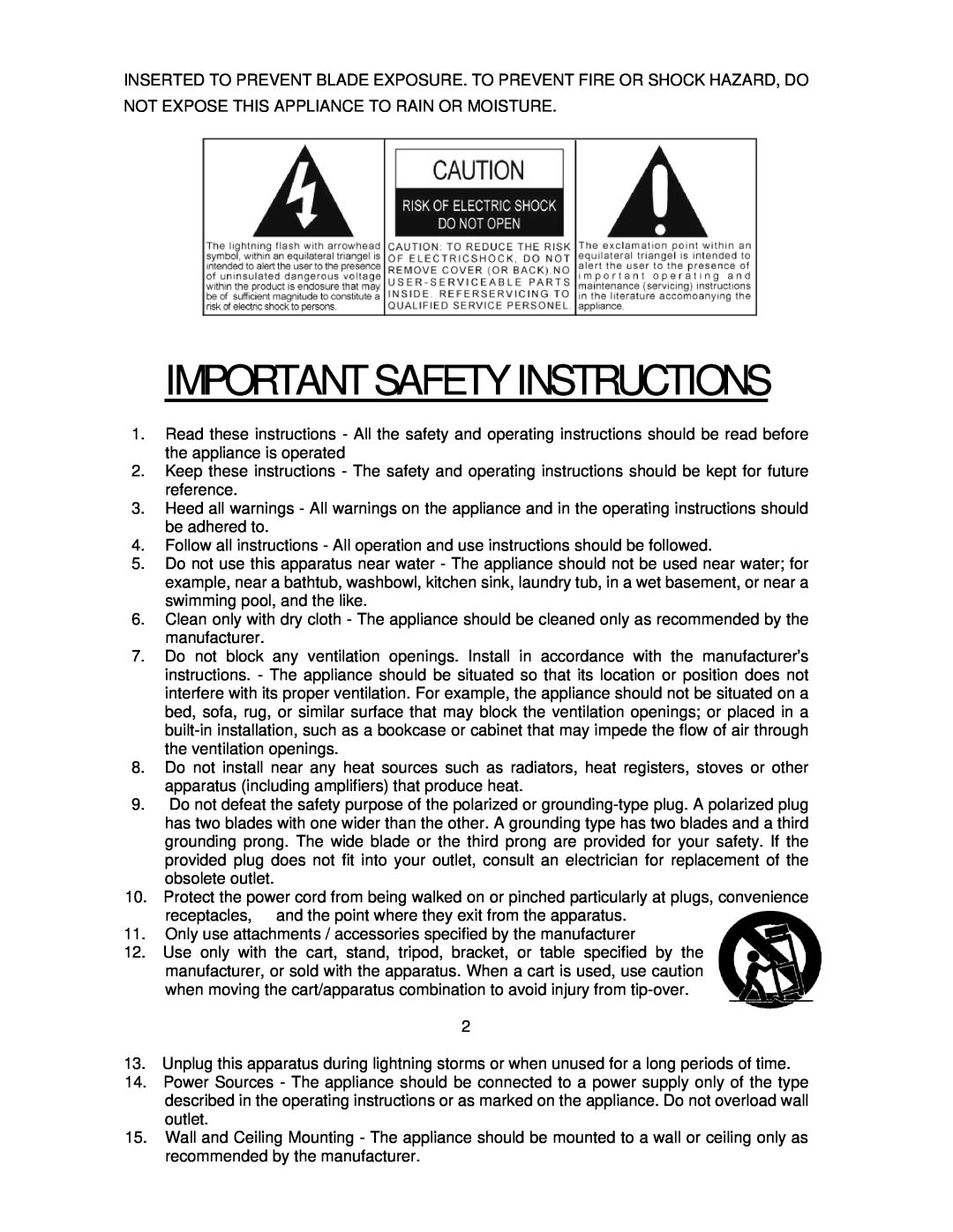 Jensen JMC-1100 owner manual Important Safety Instructions 