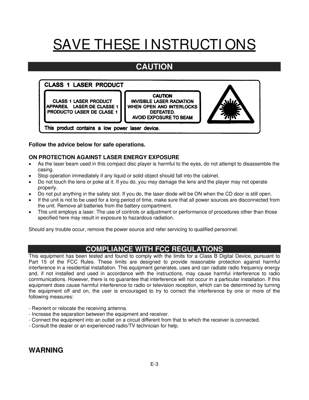 Jensen JMC-180 user manual Compliance with FCC Regulations 