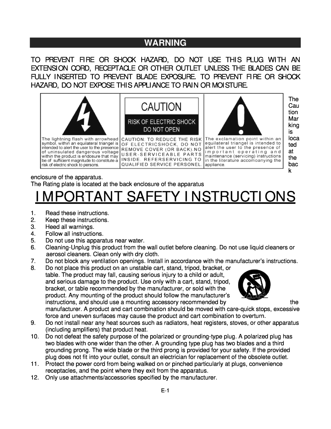 Jensen JMC-180 user manual Important Safety Instructions 
