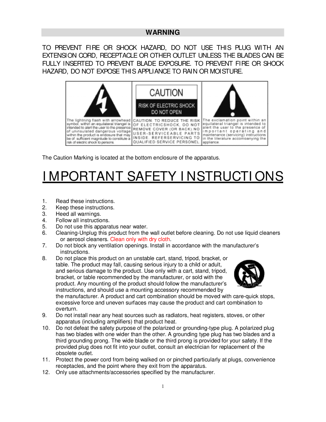 Jensen JMC-255 instruction manual Important Safety Instructions 