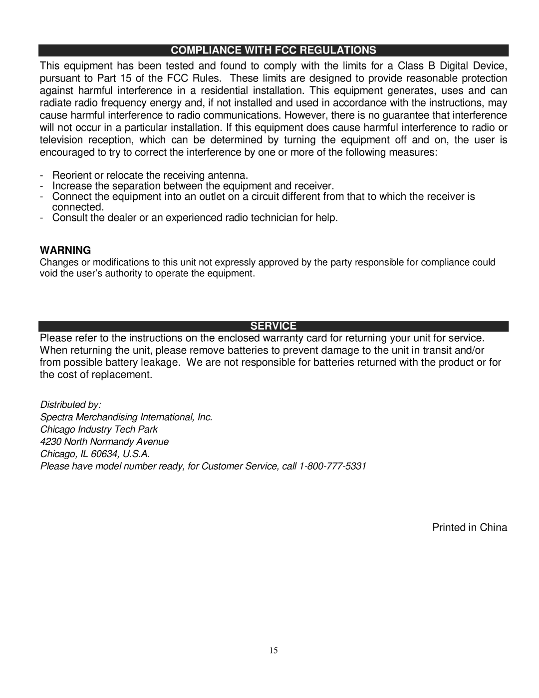 Jensen JMC-326 instruction manual Compliance with FCC Regulations, Service 