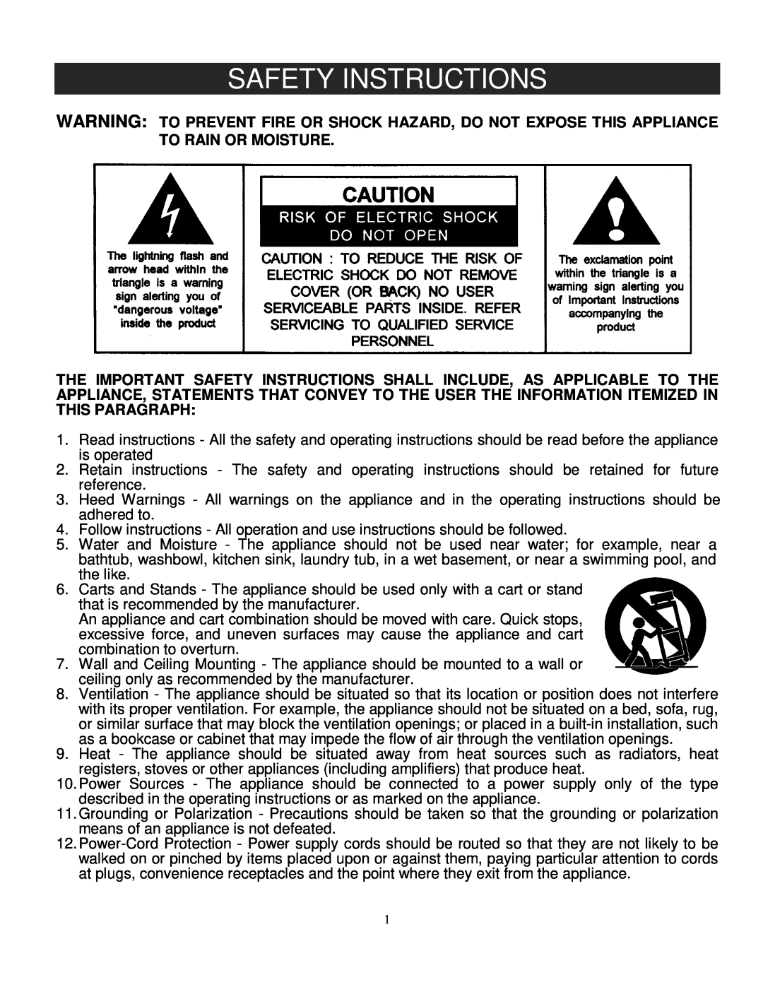 Jensen JMC-326 instruction manual Safety Instructions 