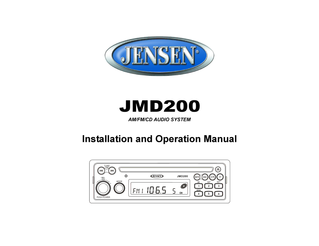 Jensen JMD200 operation manual 