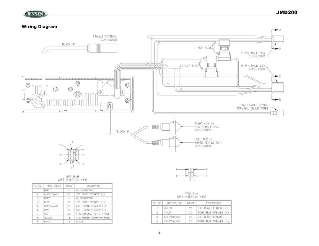 Jensen JMD200 operation manual Wiring Diagram 