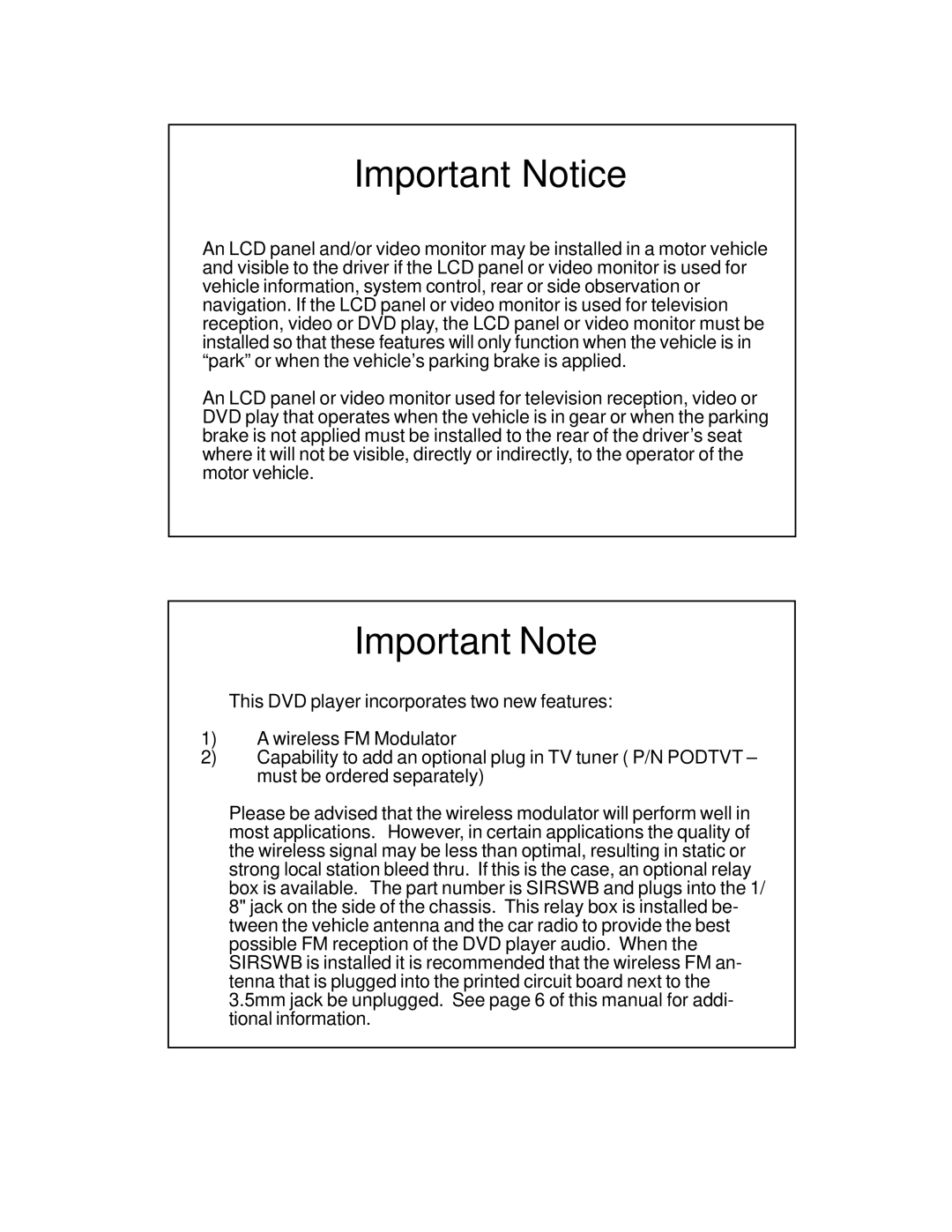 Jensen JN102 manual Important Notice 