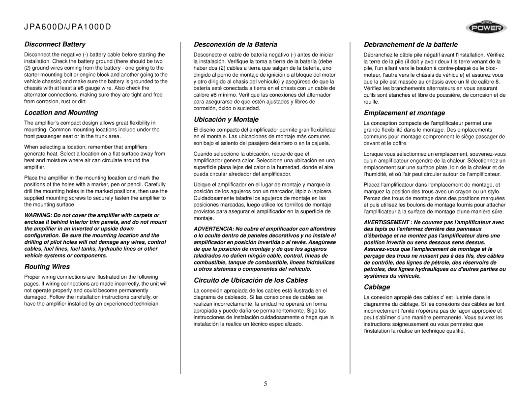 Jensen operation manual JPA600D/JPA1000D 