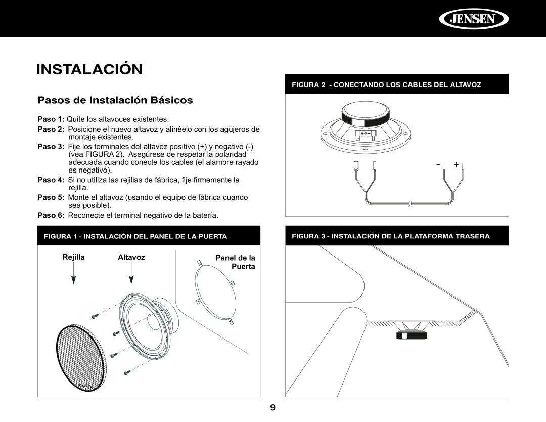 Jensen JRX365, JRX650, JRX252, JRX357, JRX369, JRX240, JRX235, JRX246 installation manual Pasos de Instalación Básicos 