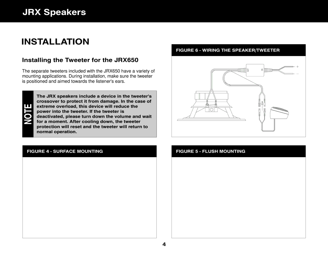 Jensen JRX235, JRX252, JRX357, JRX365, JRX369, JRX240, JRX246 Installing the Tweeter for the JRX650, Surface Mounting 