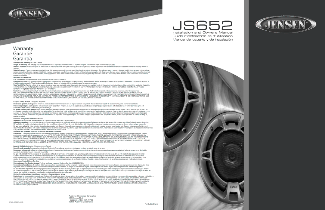 Jensen JS652 manual 