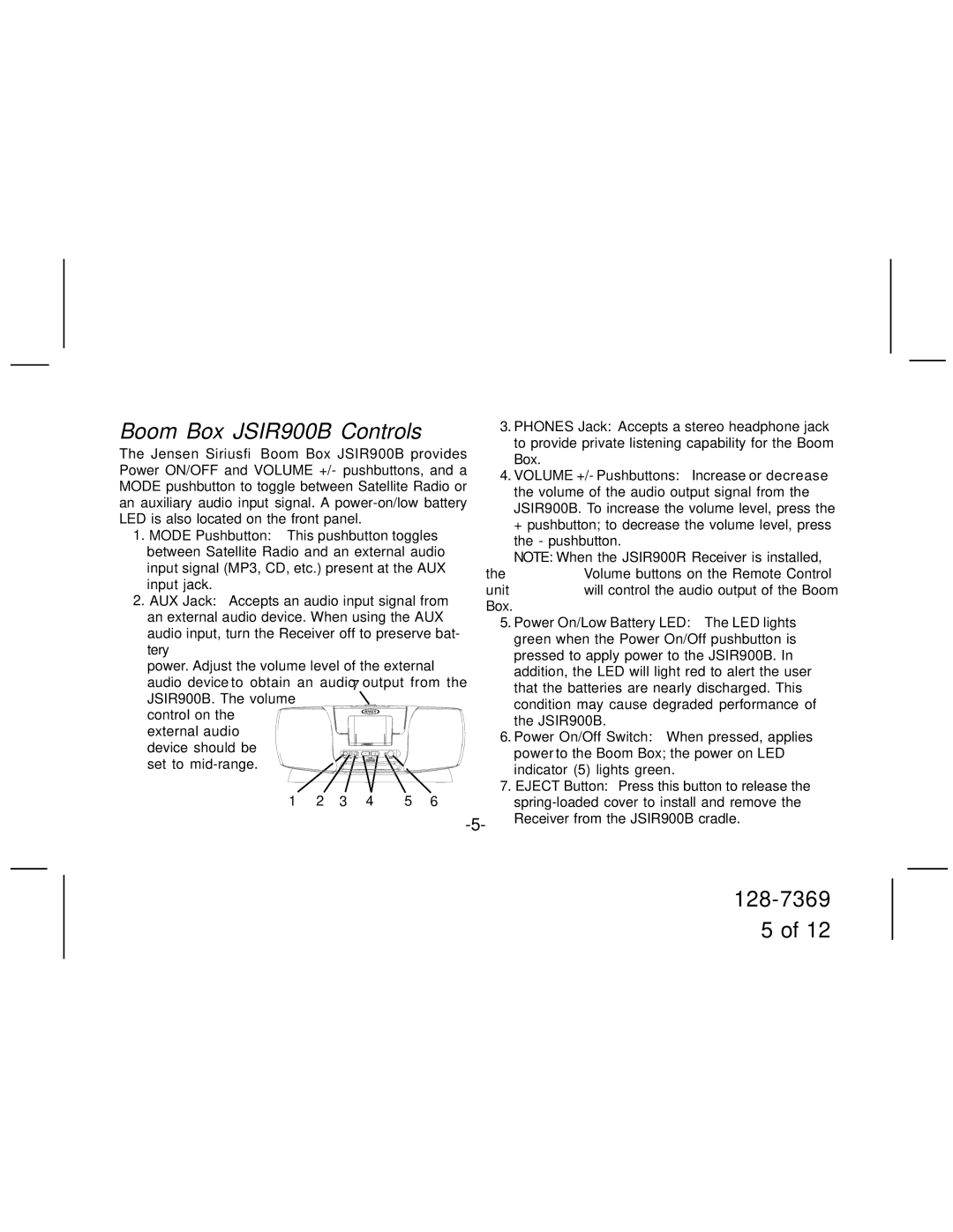 Jensen manual Boom Box JSIR900B Controls, Volume +/- Pushbuttons Increase or decrease 