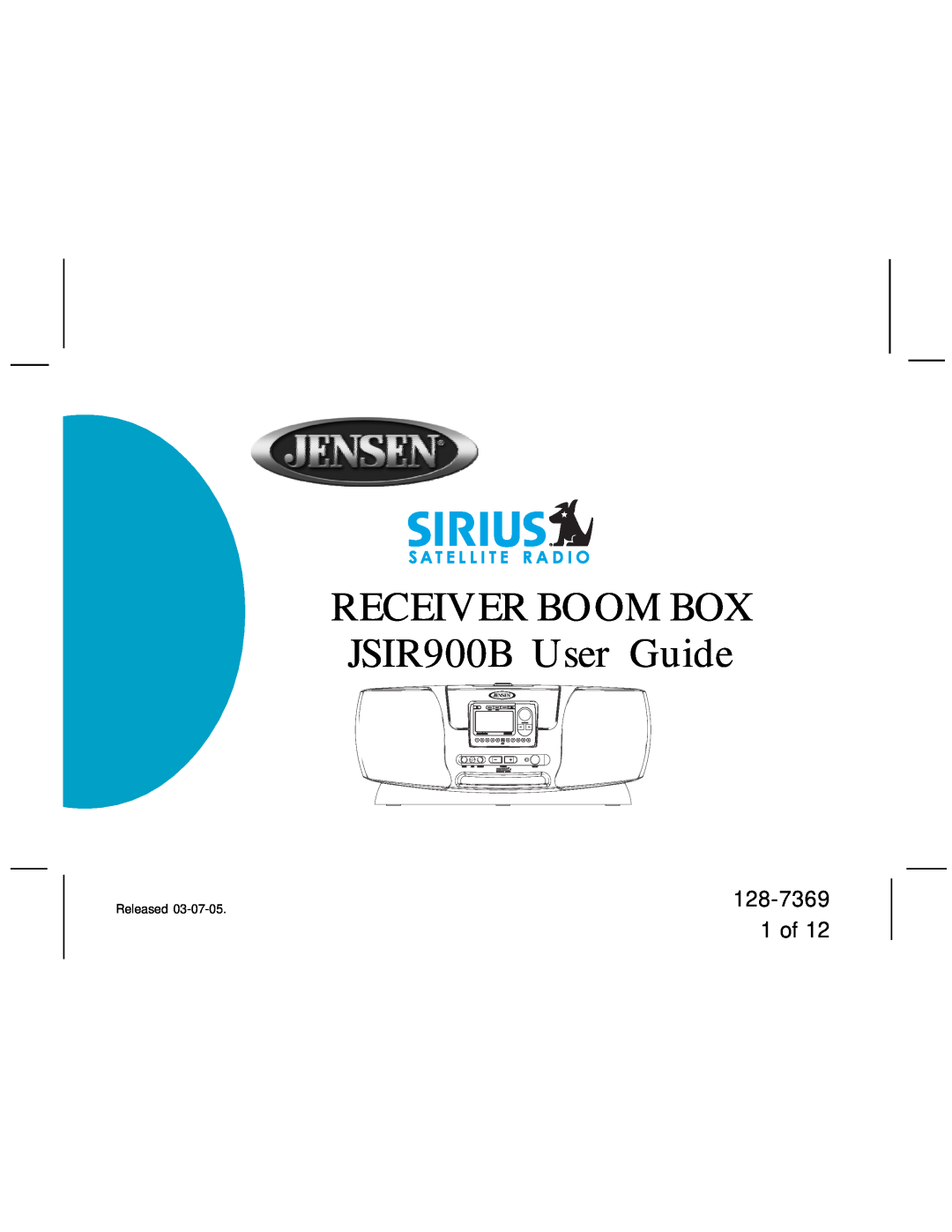 Jensen manual 128-7369 1 of, RECEIVER BOOM BOX JSIR900B User Guide 
