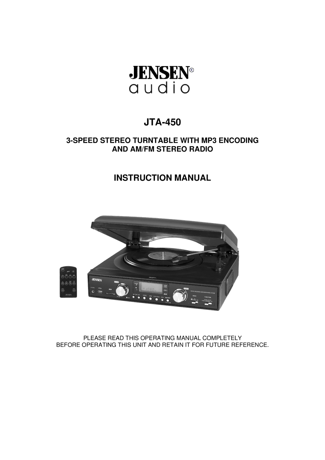 Jensen JTA-450 instruction manual 