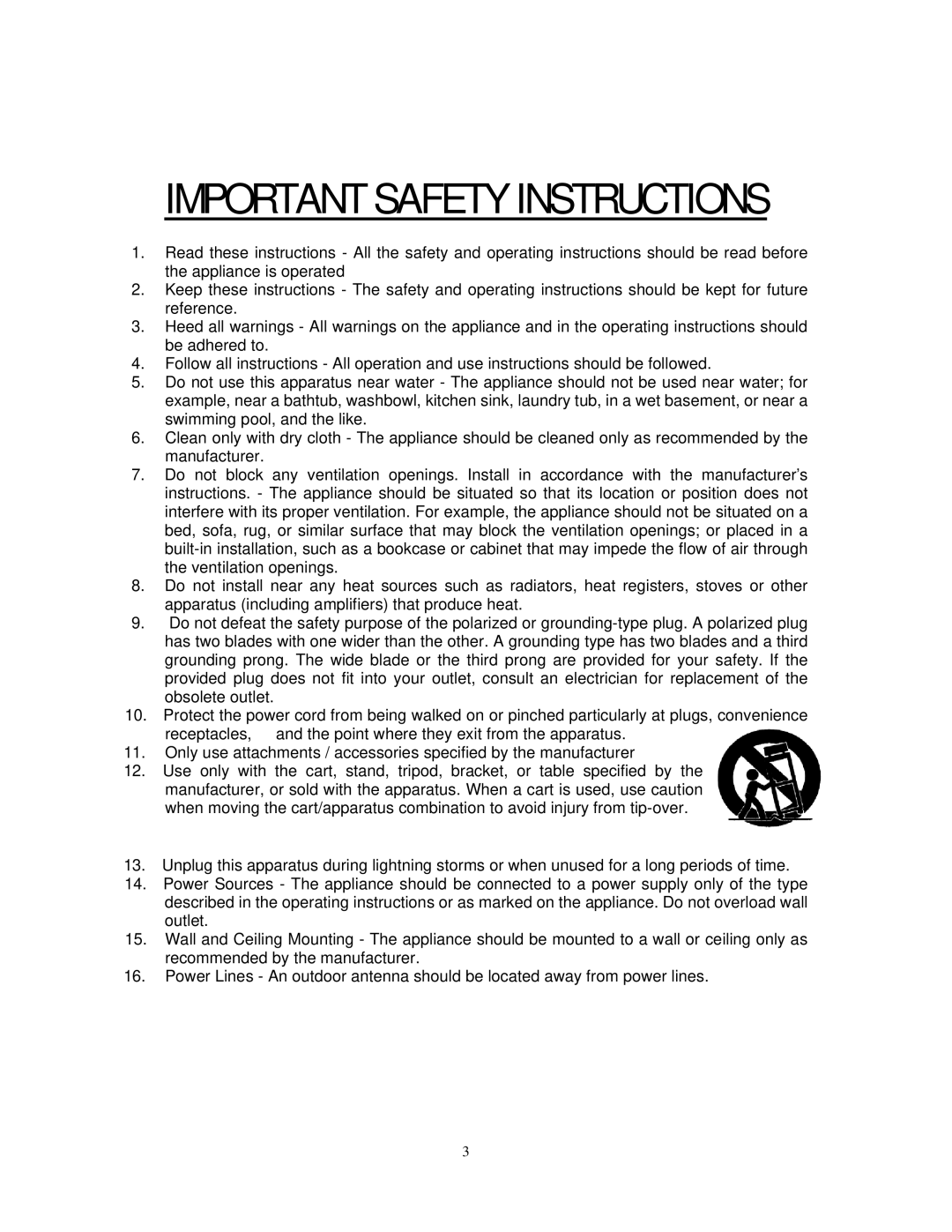 Jensen JTA-475 user manual Important Safety Instructions 