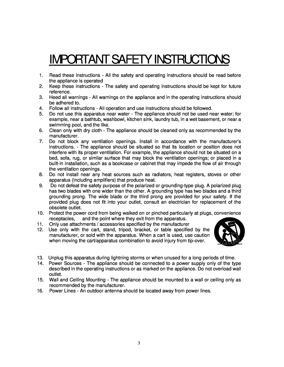 Jensen JTA-475 user manual Important Safety Instructions 