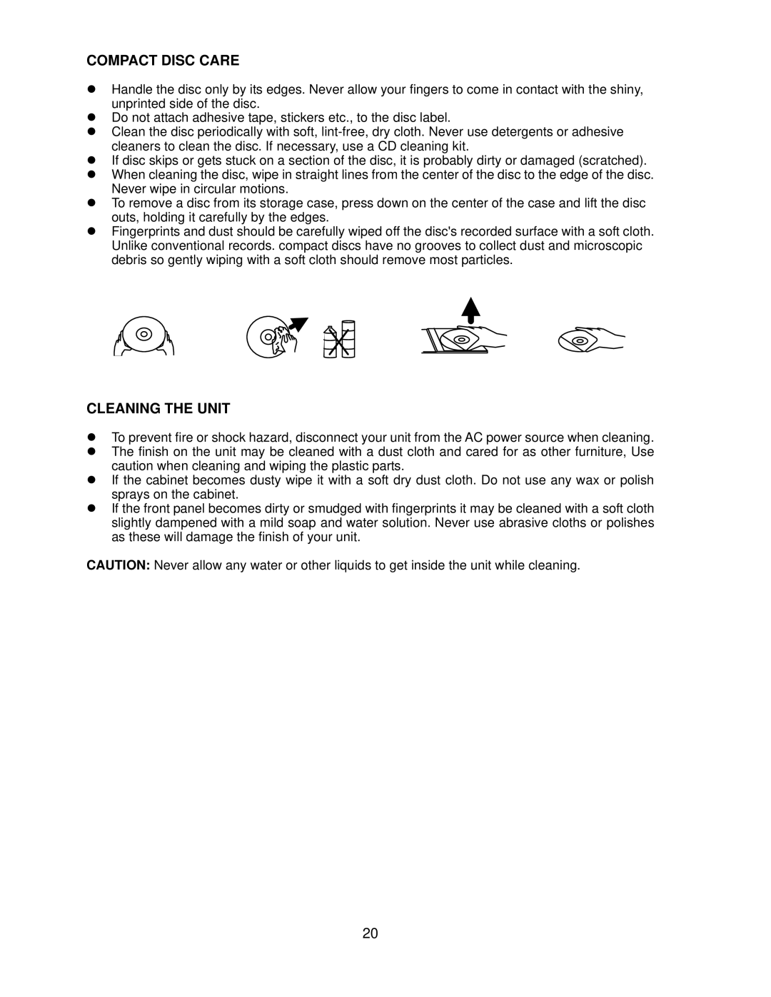 Jensen JTA-980 user manual Compact Disc Care, Cleaning the Unit 