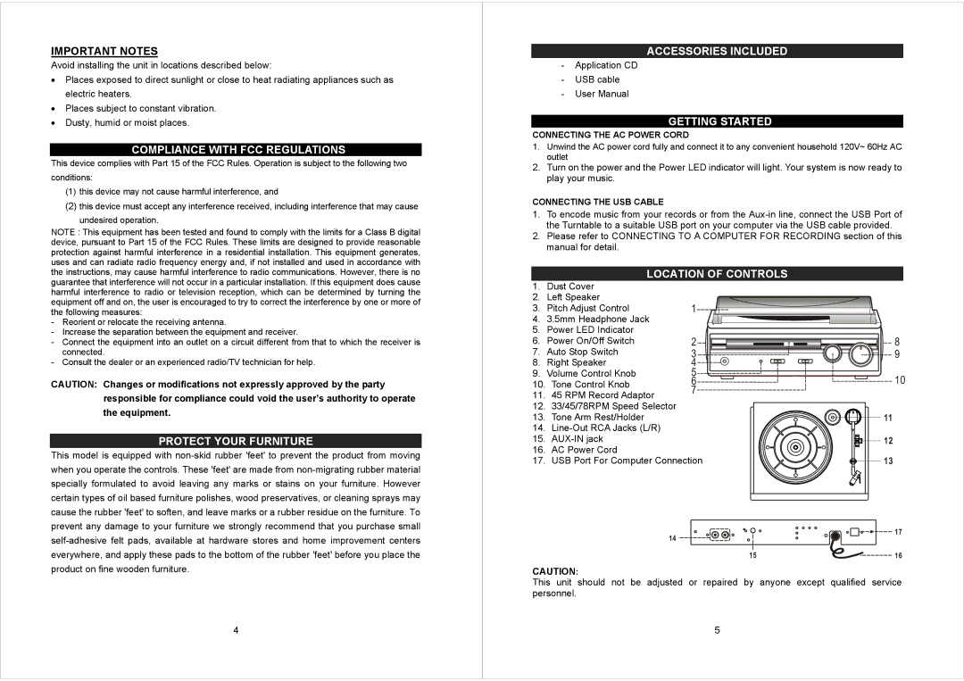 Jensen JTA230 user manual Important Notes, Compliance with FCC Regulations, Getting Started, Location of Controls 