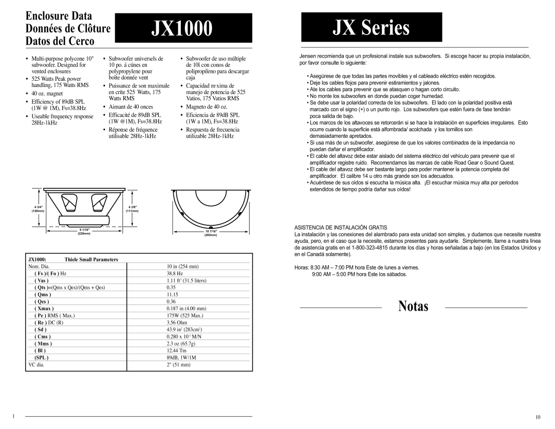 Jensen JX1200, JX1000 technical manual JX Series, Asistencia DE Instalación Gratis 