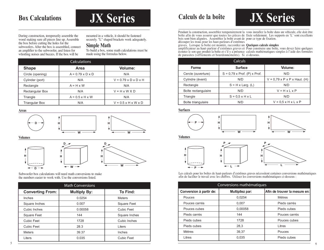 Jensen JX1200, JX1000 technical manual Areas Volumes, Surfaces Volumes 