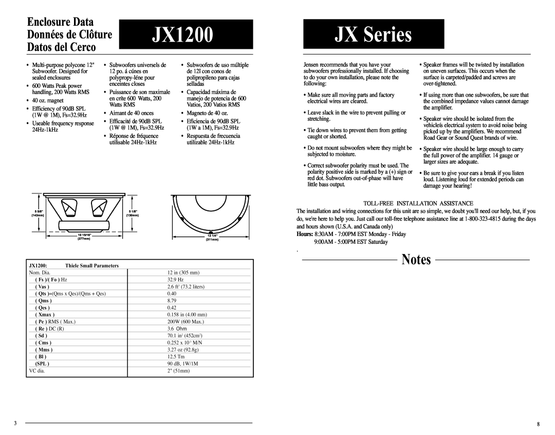 Jensen JX1000 technical manual Données de Clôture JX1200 Datos del Cerco, JX Series, Enclosure Data 