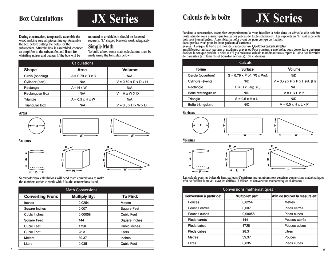 Jensen JX1200 Box Calculations, Simple Math, Shape, Areas, Volumes, Math Conversions, Converting From, Multiply By 