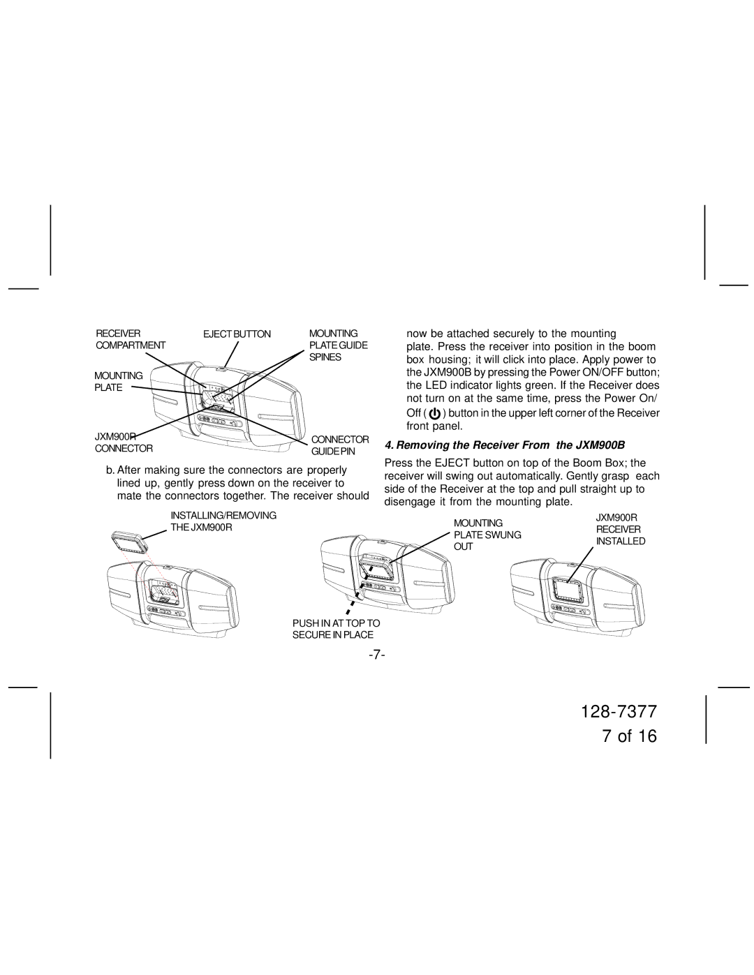 Jensen manual Removing the Receiver From the JXM900B 