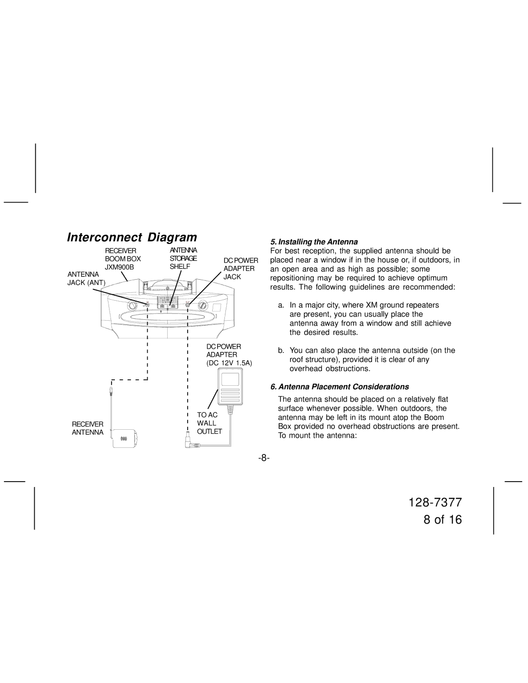 Jensen JXM900B manual Interconnect Diagram, Installing the Antenna, Antenna Placement Considerations 