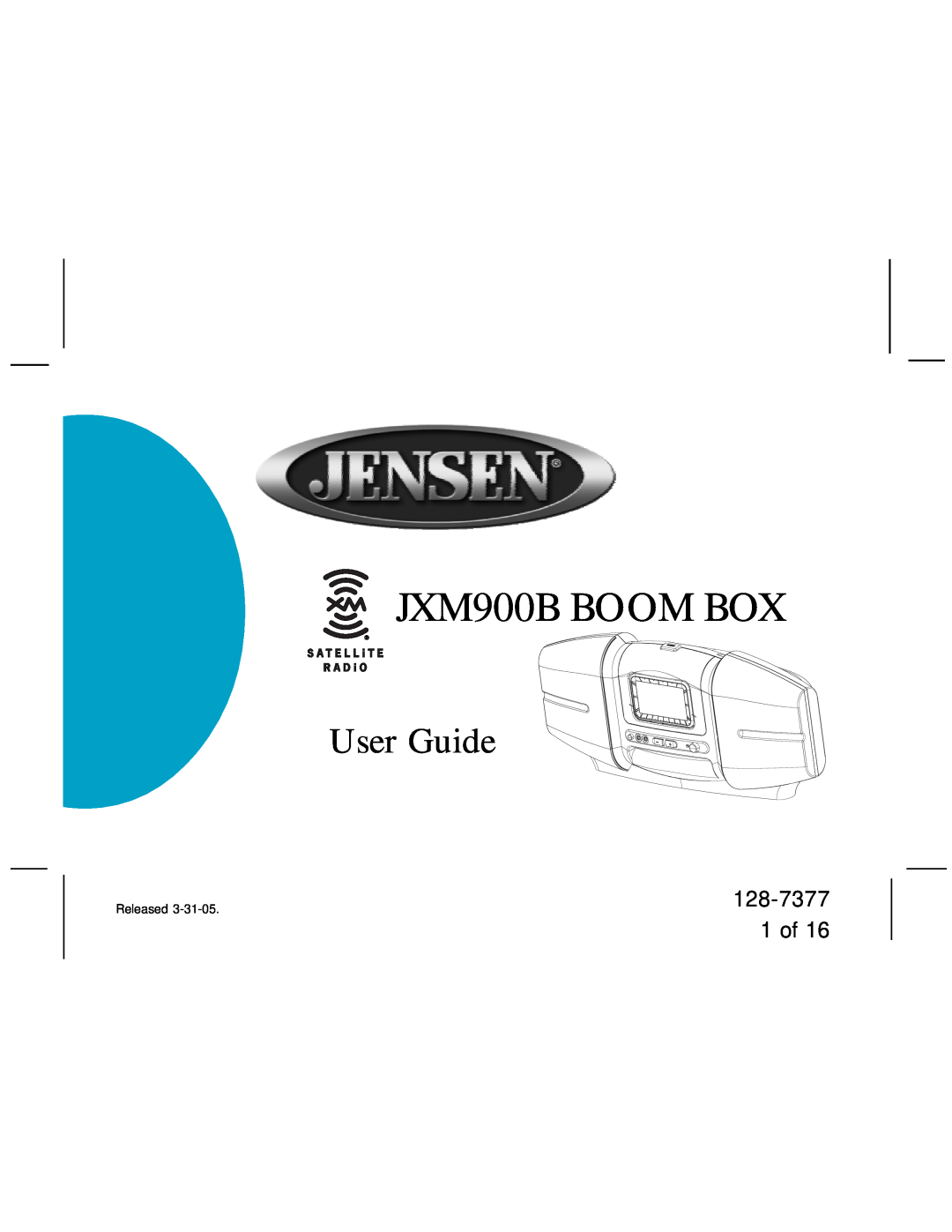 Jensen manual 128-7377 1 of, JXM900B BOOM BOX, User Guide 
