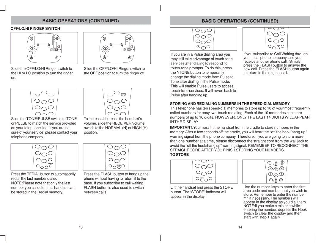 Jensen KT2012 owner manual OFF/LO/HI Ringer Switch, Storing and Redialing Numbers in the SPEED-DIAL Memory, To Store 