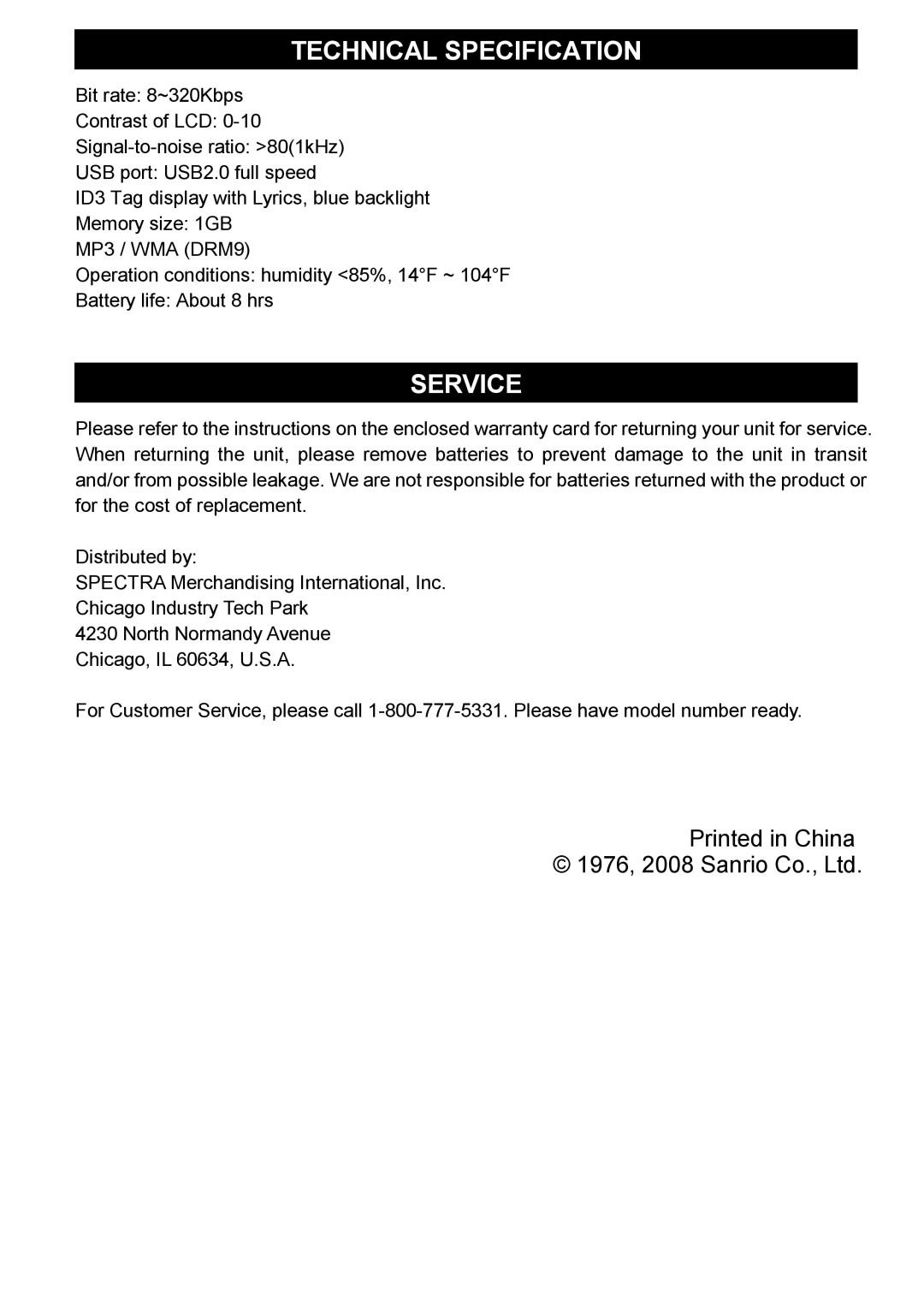 Jensen KT2045 owner manual Technical Specification, Service 