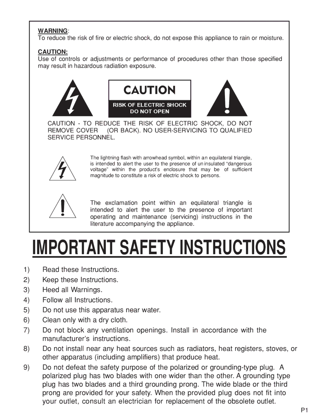 Jensen KT2054 manual Important Safety Instructions 