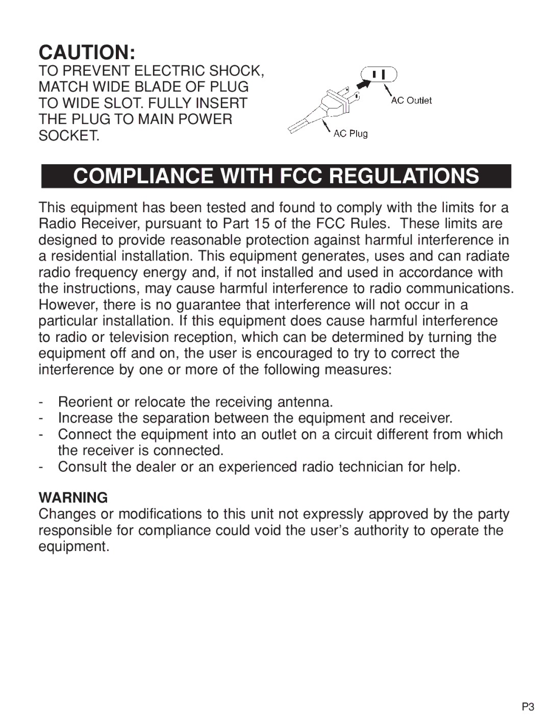 Jensen KT2054 manual Compliance with FCC Regulations 