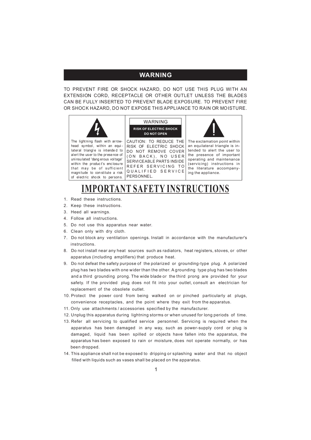 Jensen KT2056 owner manual Important Safety Instructions 