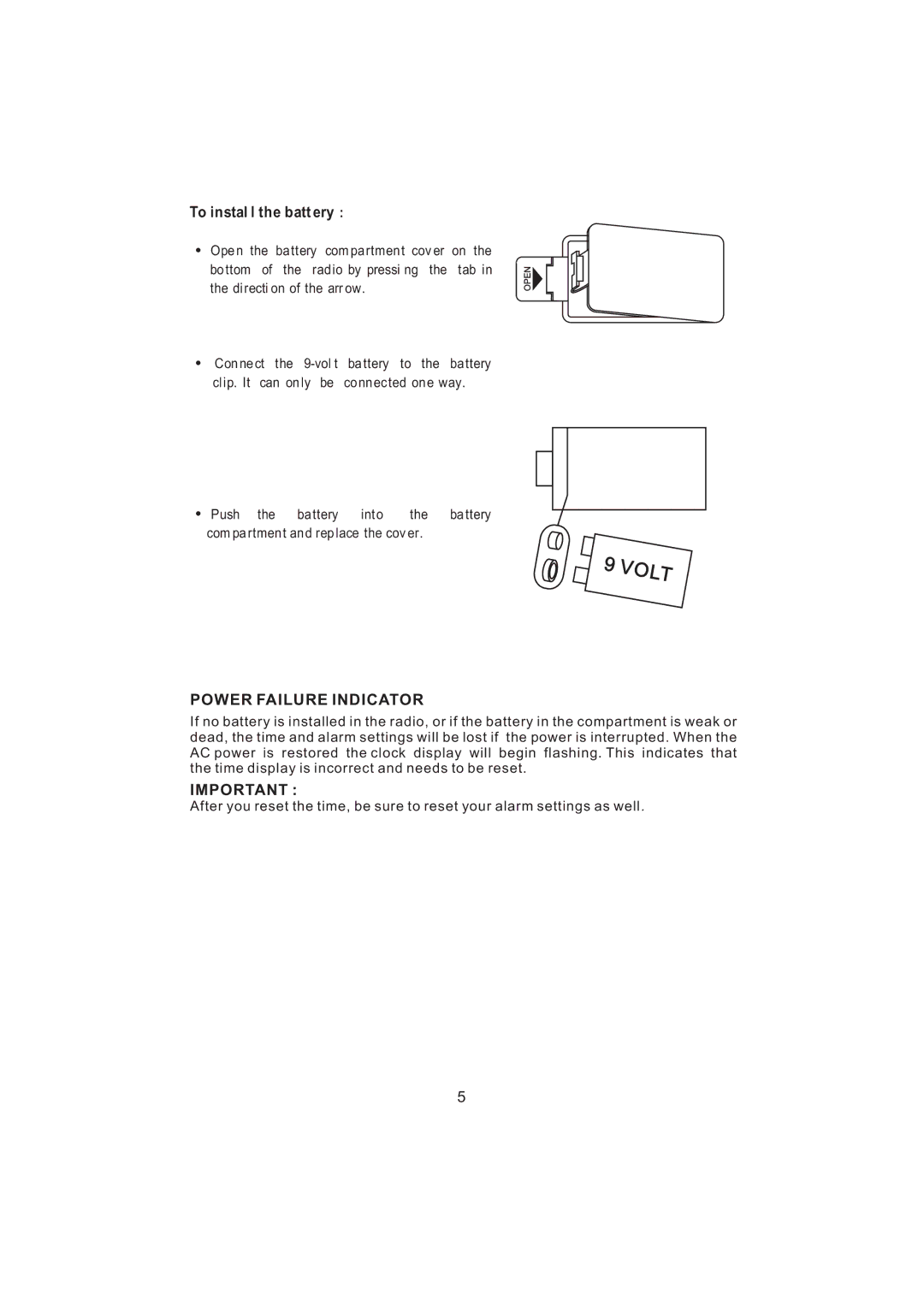 Jensen KT2056 owner manual To instal l the batt ery, Power Failure Indicator 