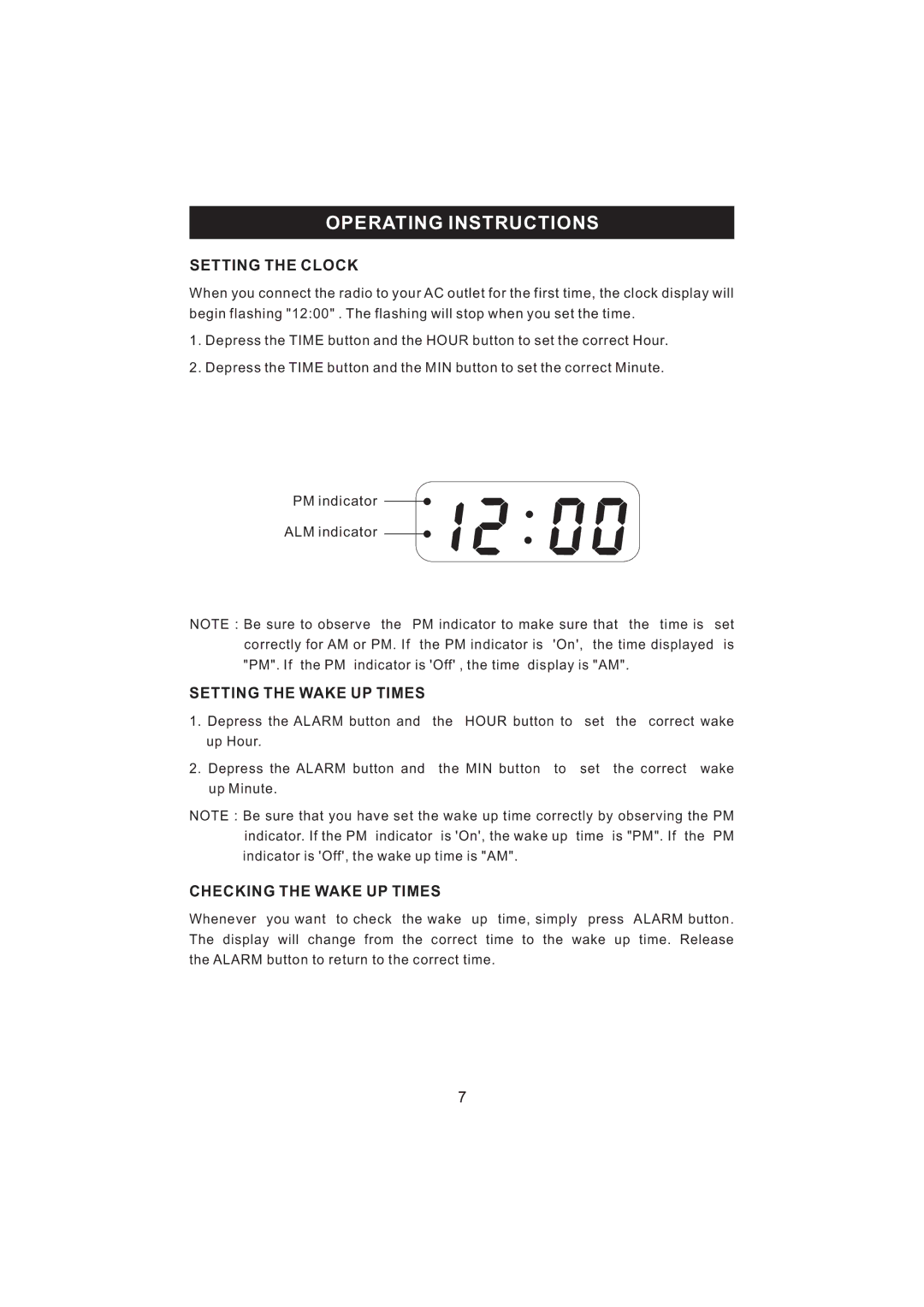 Jensen KT2056 owner manual Operating Instructions, Setting the Clock, Setting the Wake UP Times, Checking the Wake UP Times 