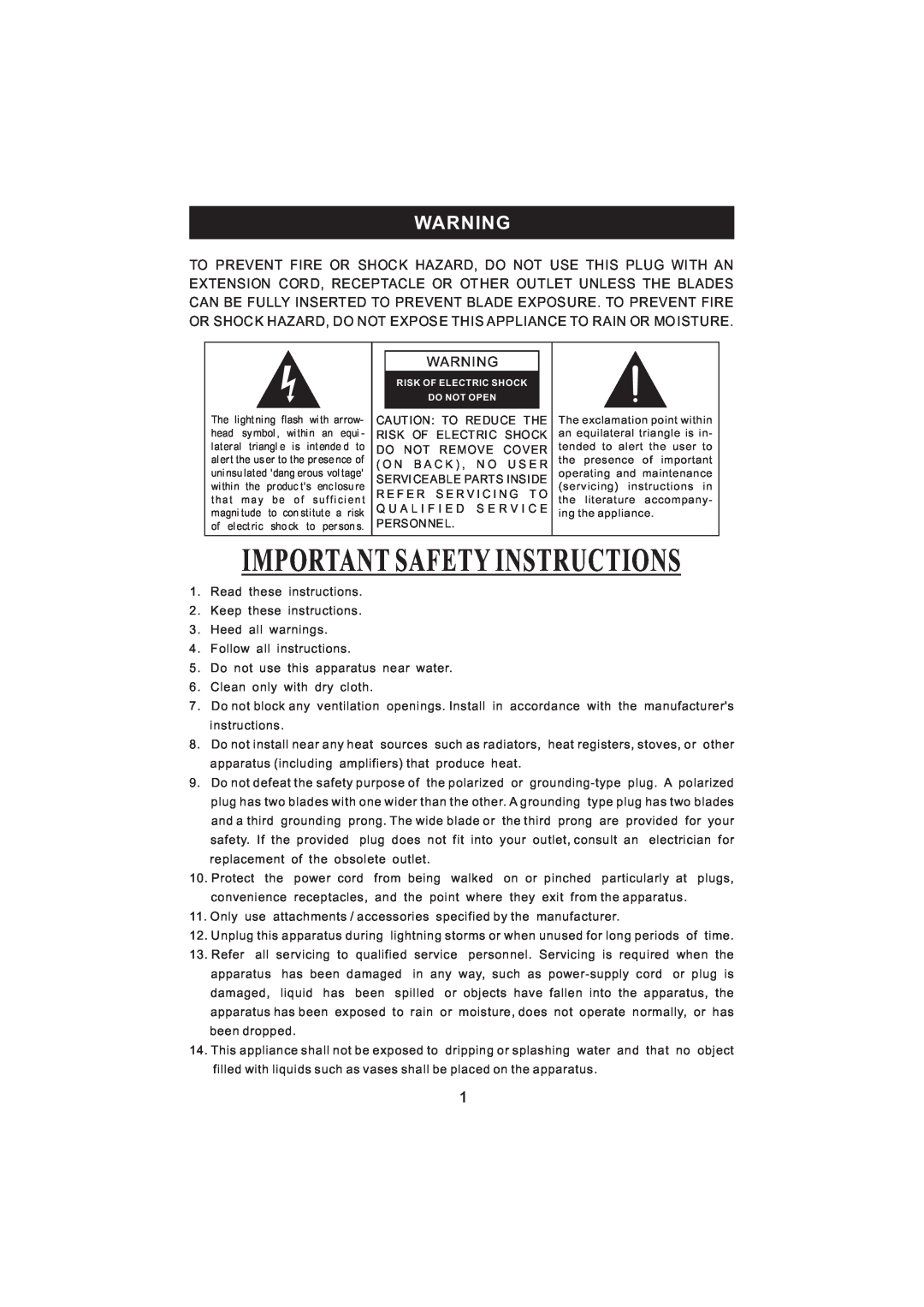 Jensen KT2056 owner manual Important Safety Instructions 