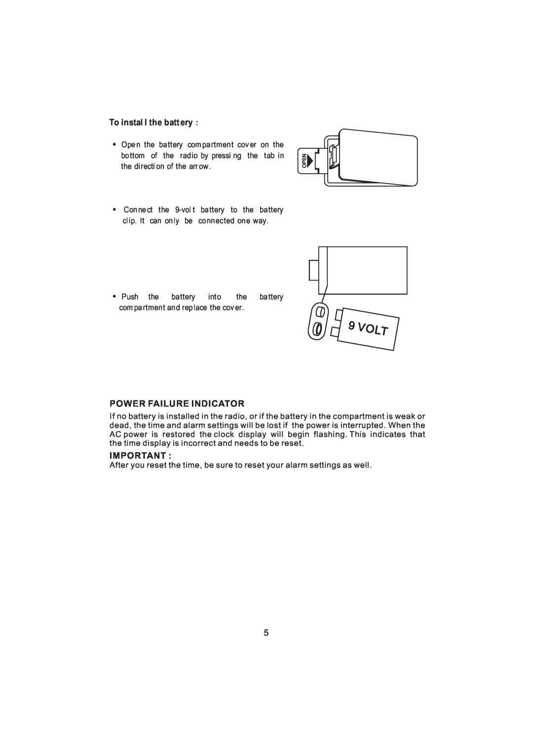 Jensen KT2056 owner manual To instal l the batt ery, Power Failure Indicator 
