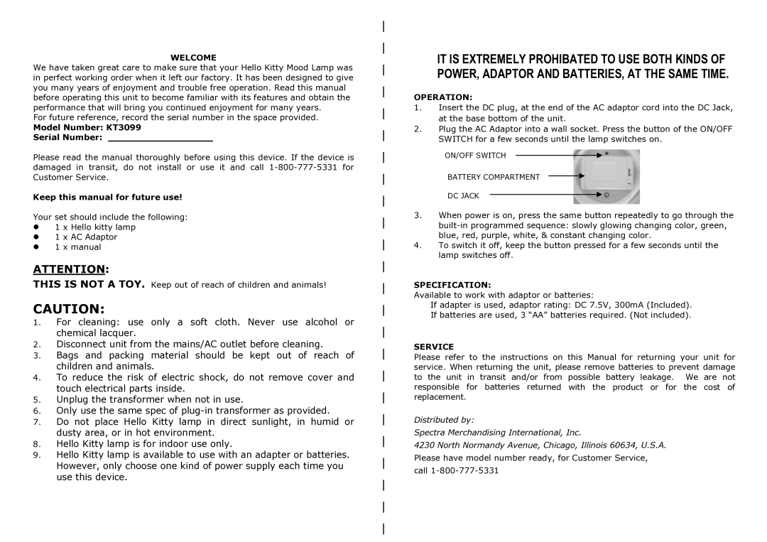 Jensen KT3099 owner manual Welcome, Operation, Specification, Service 