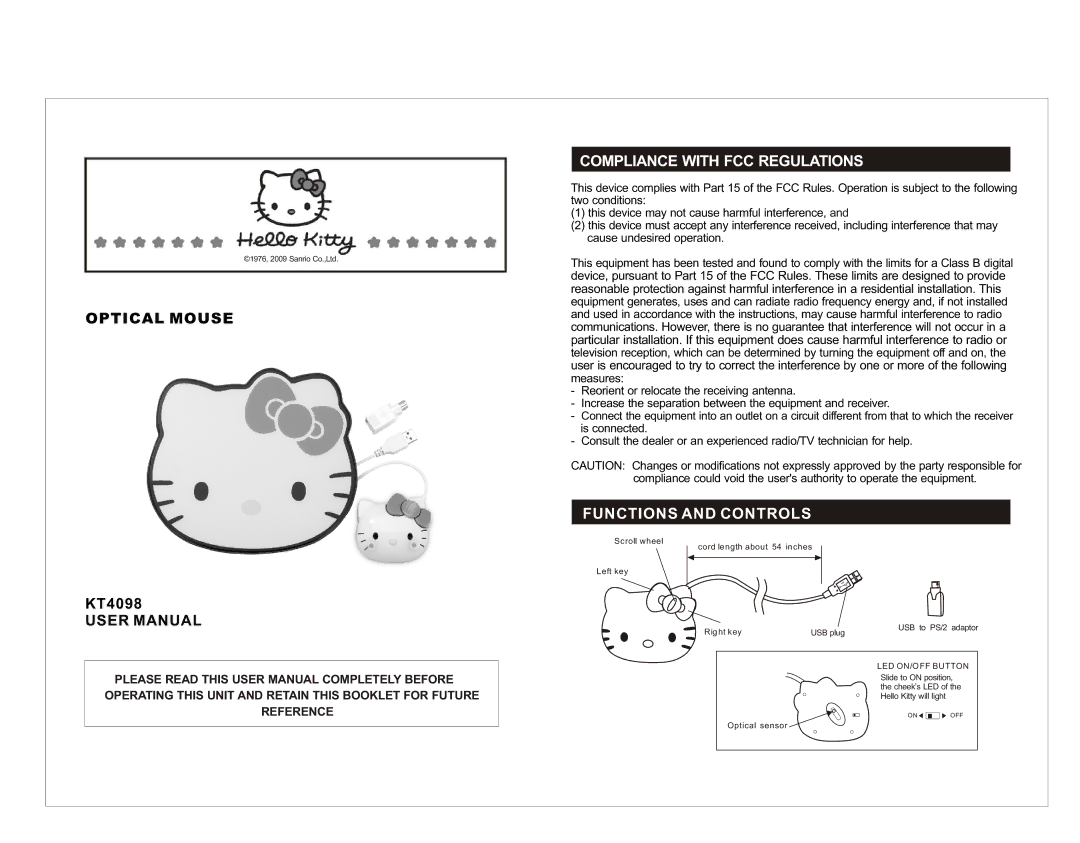 Jensen KT4098 user manual Compliance with FCC Regulations, Functions and Controls 