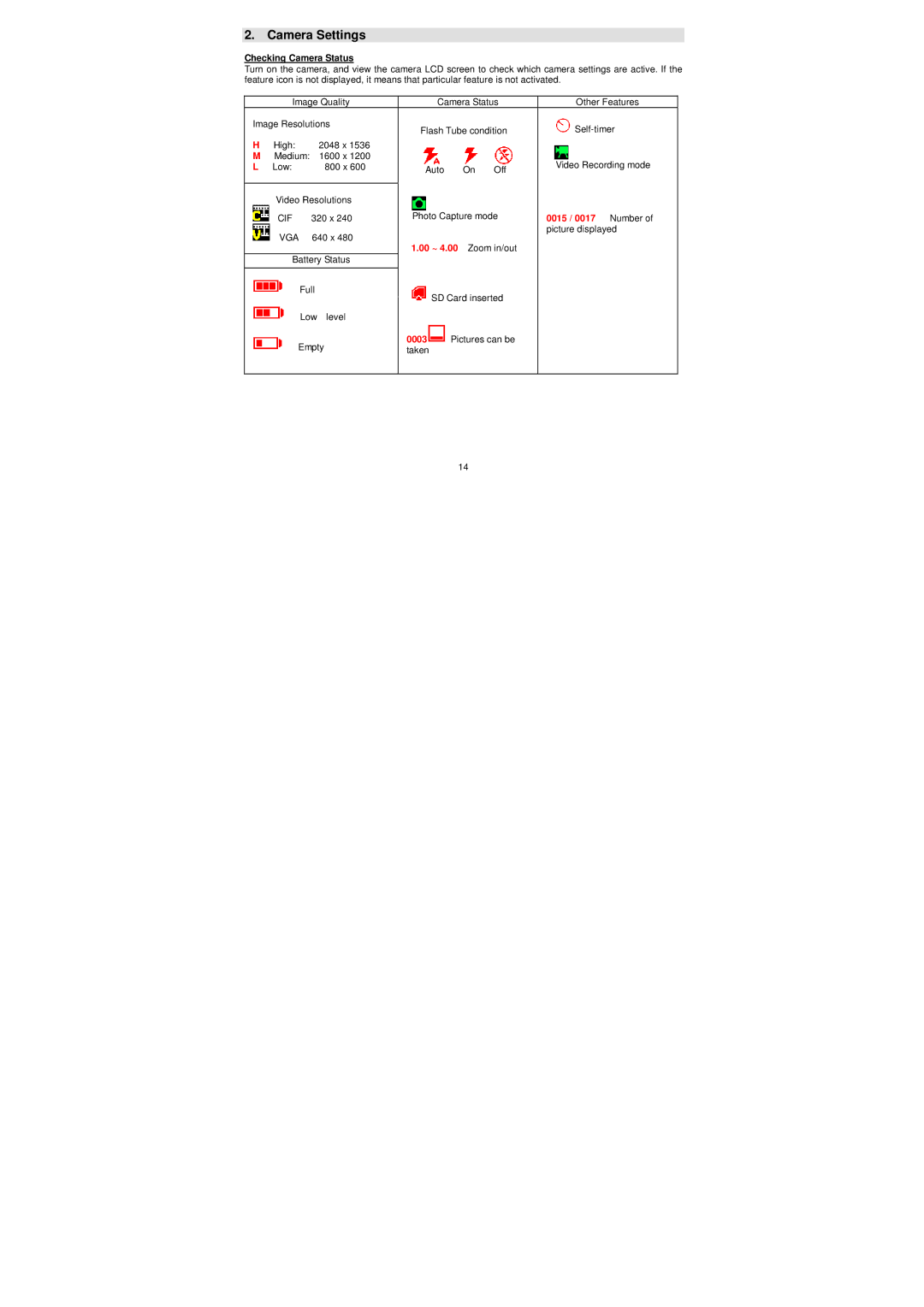 Jensen KT7009A owner manual Camera Settings, Checking Camera Status 