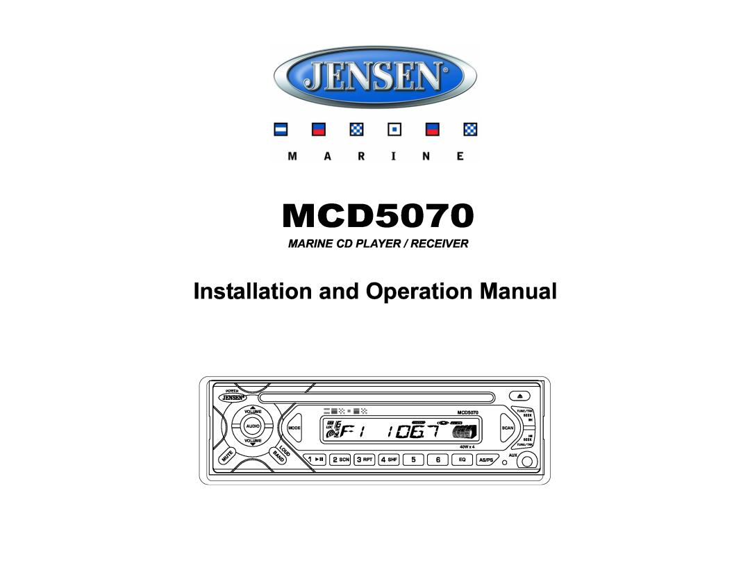 Jensen MCD5070 operation manual Marine Cd Player / Receiver, As/Ps, Mode, Scan, Power, Volume, Audio, 40W 