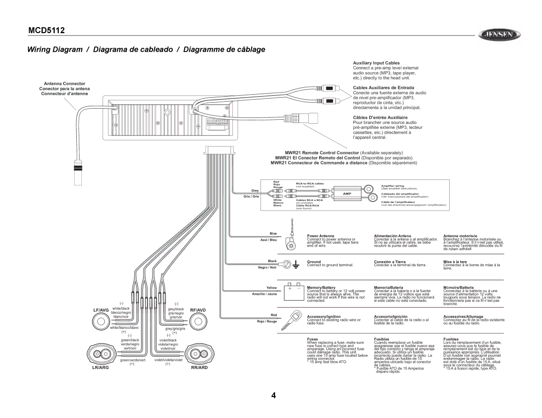 Jensen MCD5112 owner manual Wiring Diagram / Diagrama de cableado / Diagramme de câblage 