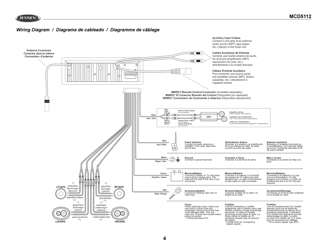 Jensen MCD5112 owner manual Wiring Diagram / Diagrama de cableado / Diagramme de câblage 