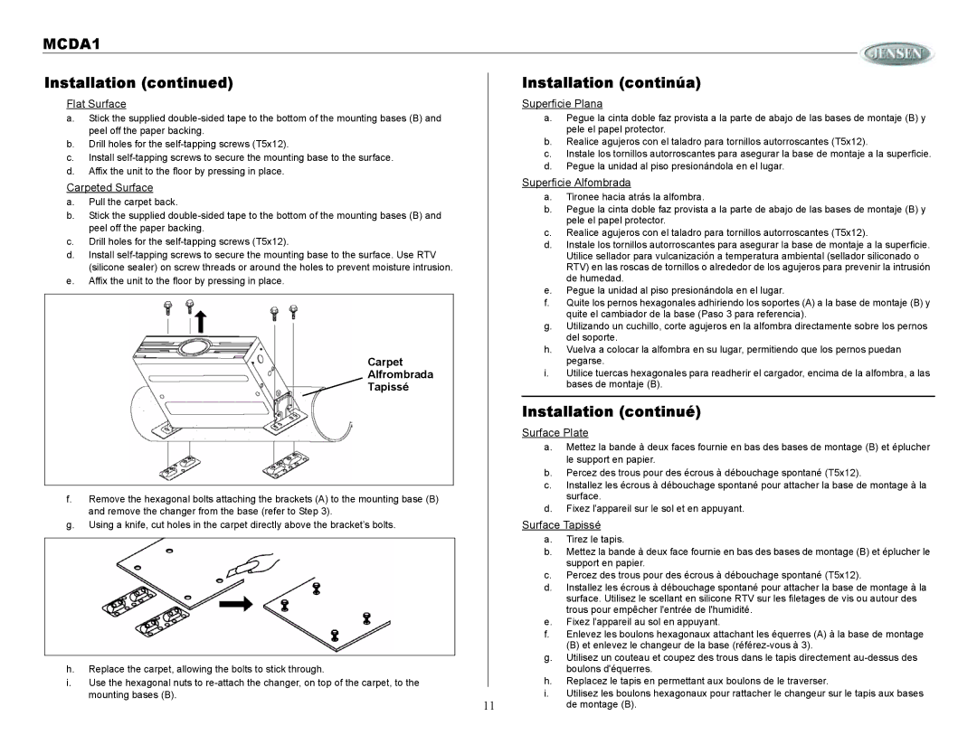 Jensen MCDA1 owner manual Pull the carpet back 