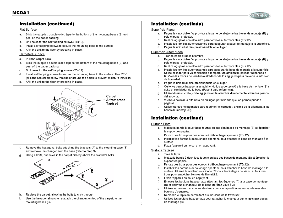 Jensen MCDA1 owner manual Installation Installation continúa 