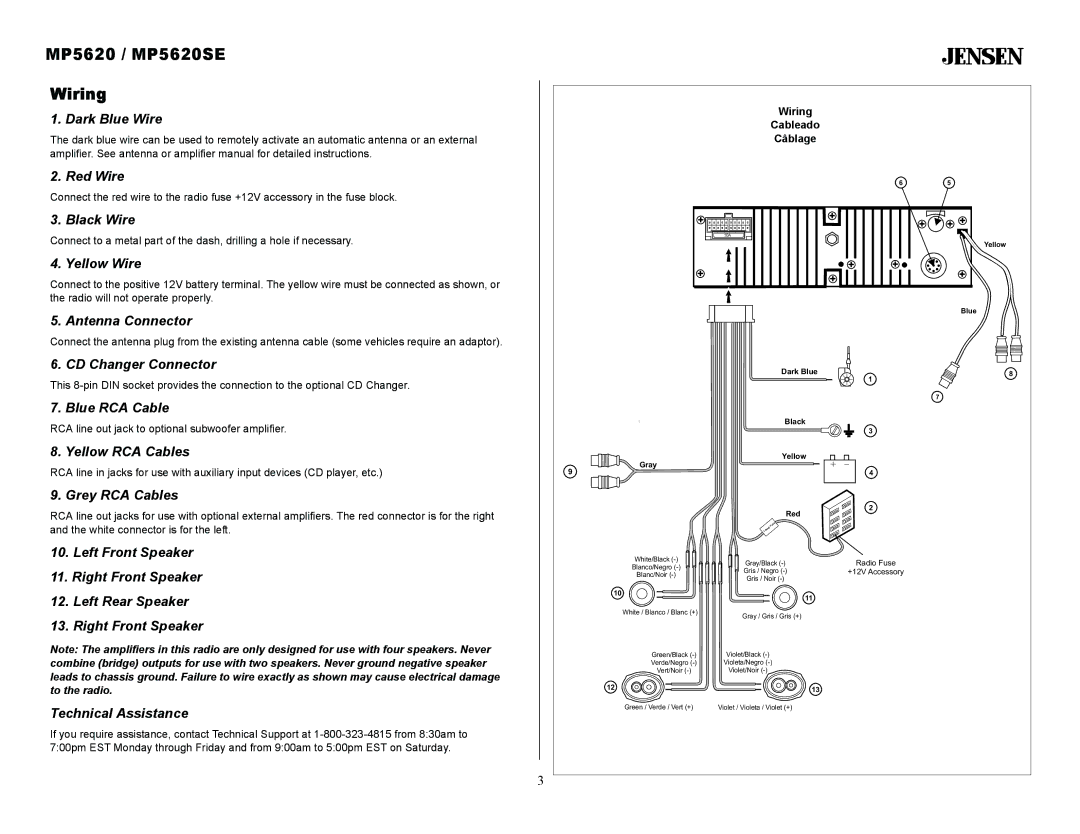 Jensen owner manual MP5620 / MP5620SE Wiring 