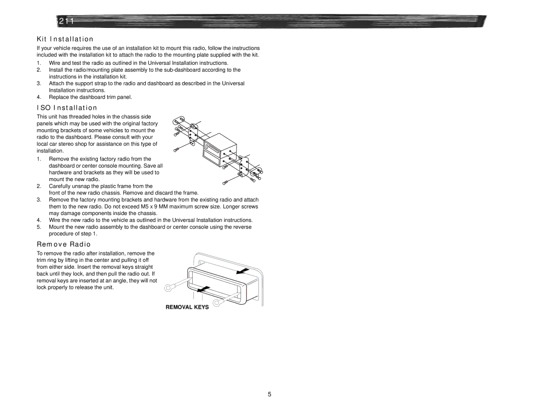 Jensen MP6211 instruction manual Kit Installation, ISO Installation, Remove Radio 