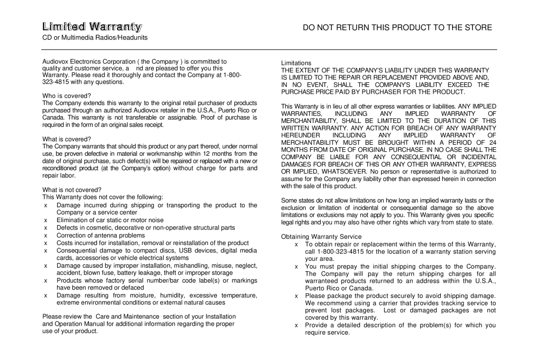 Jensen MP6512i manual Who is covered?, What is covered?, What is not covered?, Limitations, Obtaining Warranty Service 