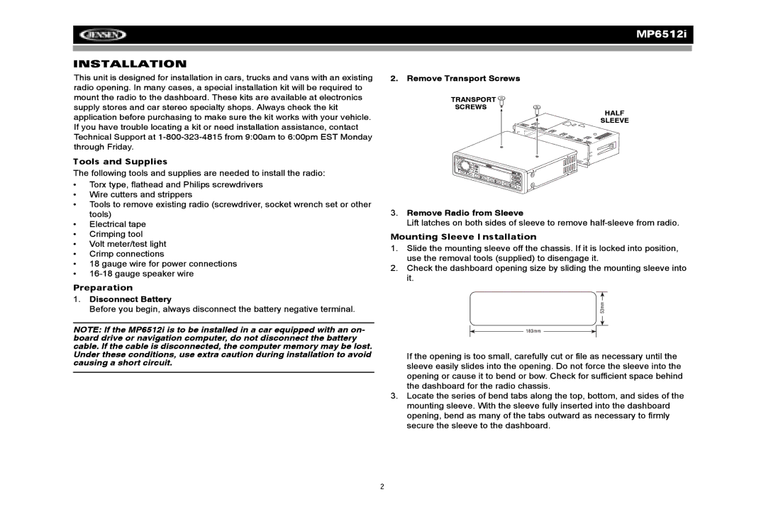 Jensen MP6512i manual 